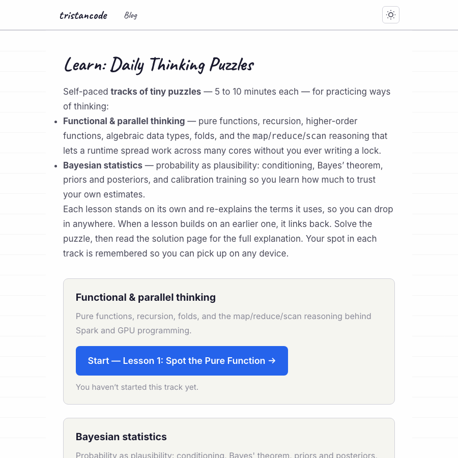 The landing page: one resume card per track